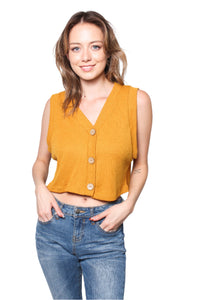 Women's Ribbed Button Front Sweater Vest Cropped Top