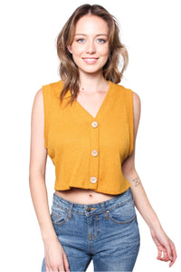 Women's Ribbed Button Front Sweater Vest Cropped Top