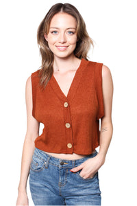 Women's Ribbed Button Front Sweater Vest Cropped Top