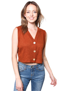 Women's Ribbed Button Front Sweater Vest Cropped Top