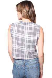 Women's Fuzzy Plaid Button Front Sweater Vest Cropped Top