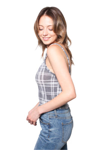 Women's Fuzzy Plaid Spaghetti Strap Crop Top