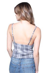 Women's Fuzzy Plaid Spaghetti Strap Crop Top