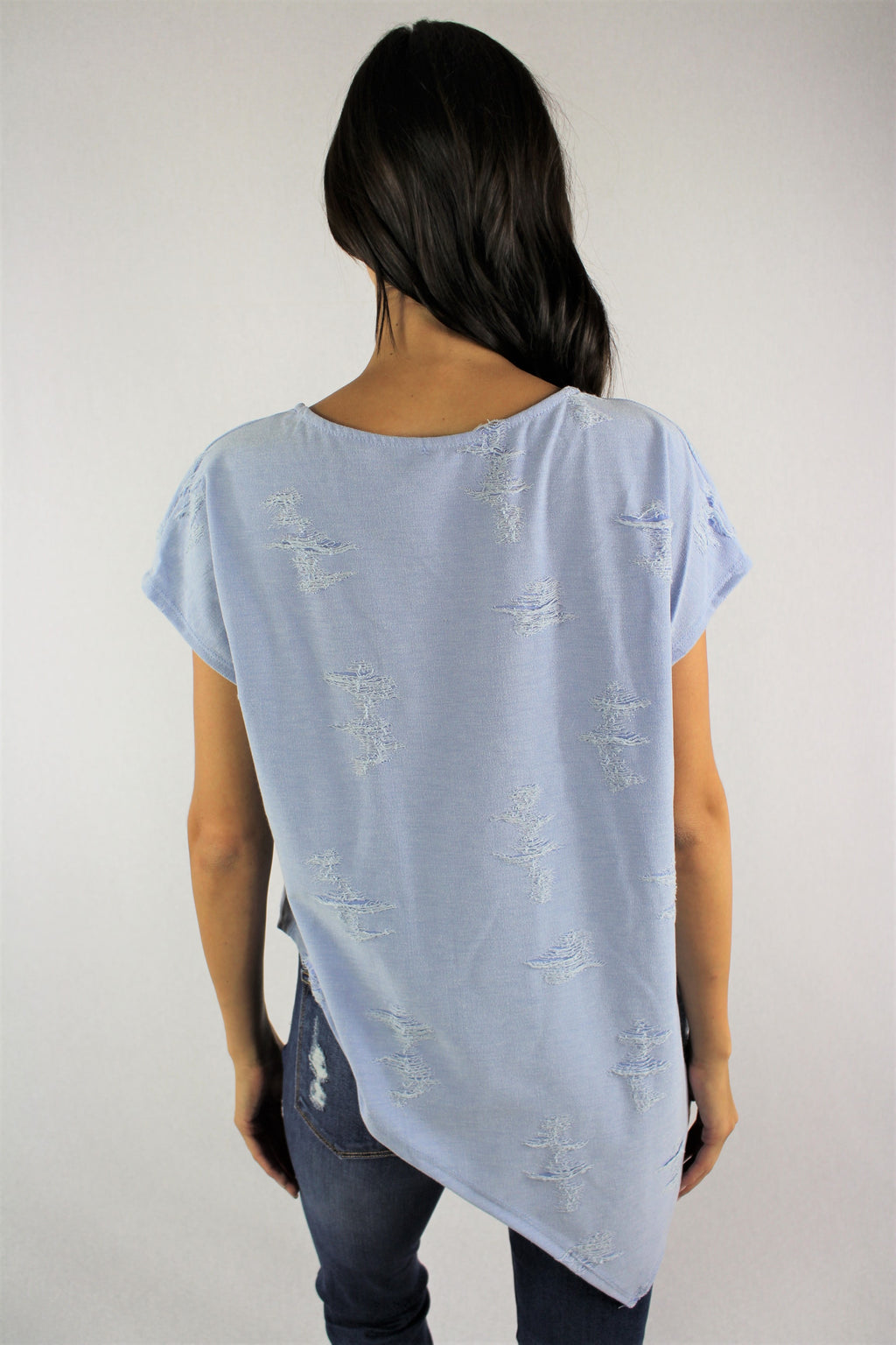 Women's Round Neck Ripped Top with Uneven Hem