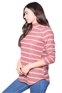 Women's Fuzzy Long Sleeves Stripe Pullover Sweater