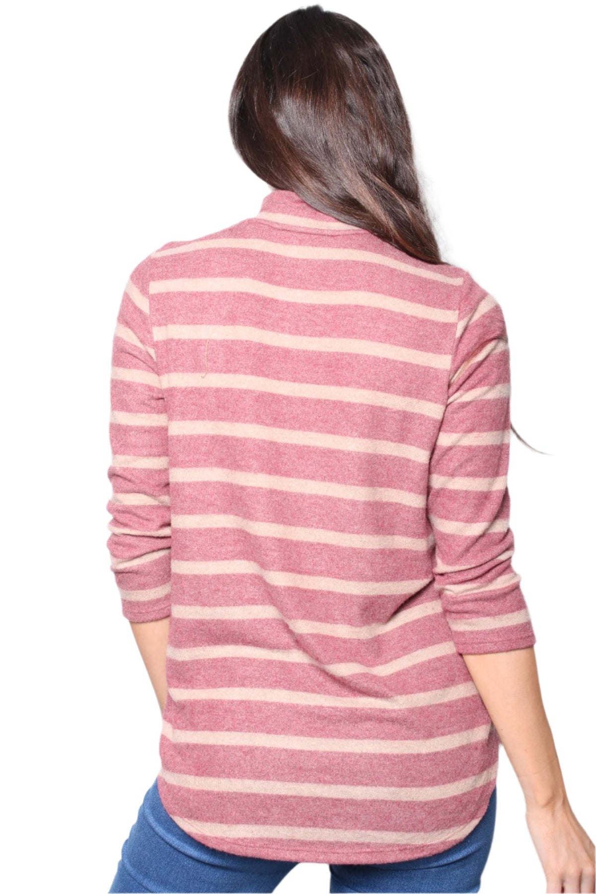 Women's Fuzzy Long Sleeves Stripe Pullover Sweater