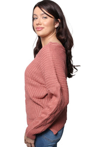Women's Double V Neck Long Sleeve Cable Knit Sweater