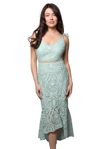 Women's Sleeveless Strappy Embroidered Ruffle Lace Dress