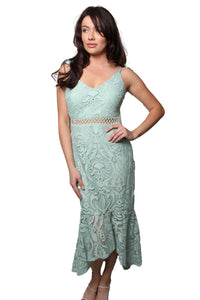 Women's Sleeveless Strappy Embroidered Ruffle Lace Dress
