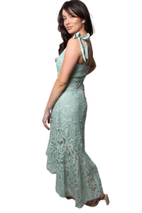 Women's Sleeveless Strappy Embroidered Ruffle Lace Dress