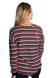 Women's Multi Color Long Sleeve Scoop Neck Striped Top