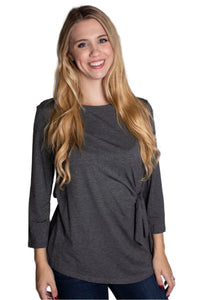 Women's 3/4 Sleeve Side Tie Knot Asymmetrical Top