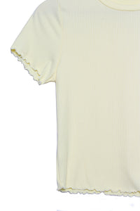 Women's Short Sleeve Round Neck Rib Knit Ruffle Top