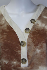 Women's Long Sleeve Tie Dye Top With Button Detail
