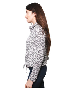 Women's Fuzzy Animal Print Cowl Neck Long Sleeves Top