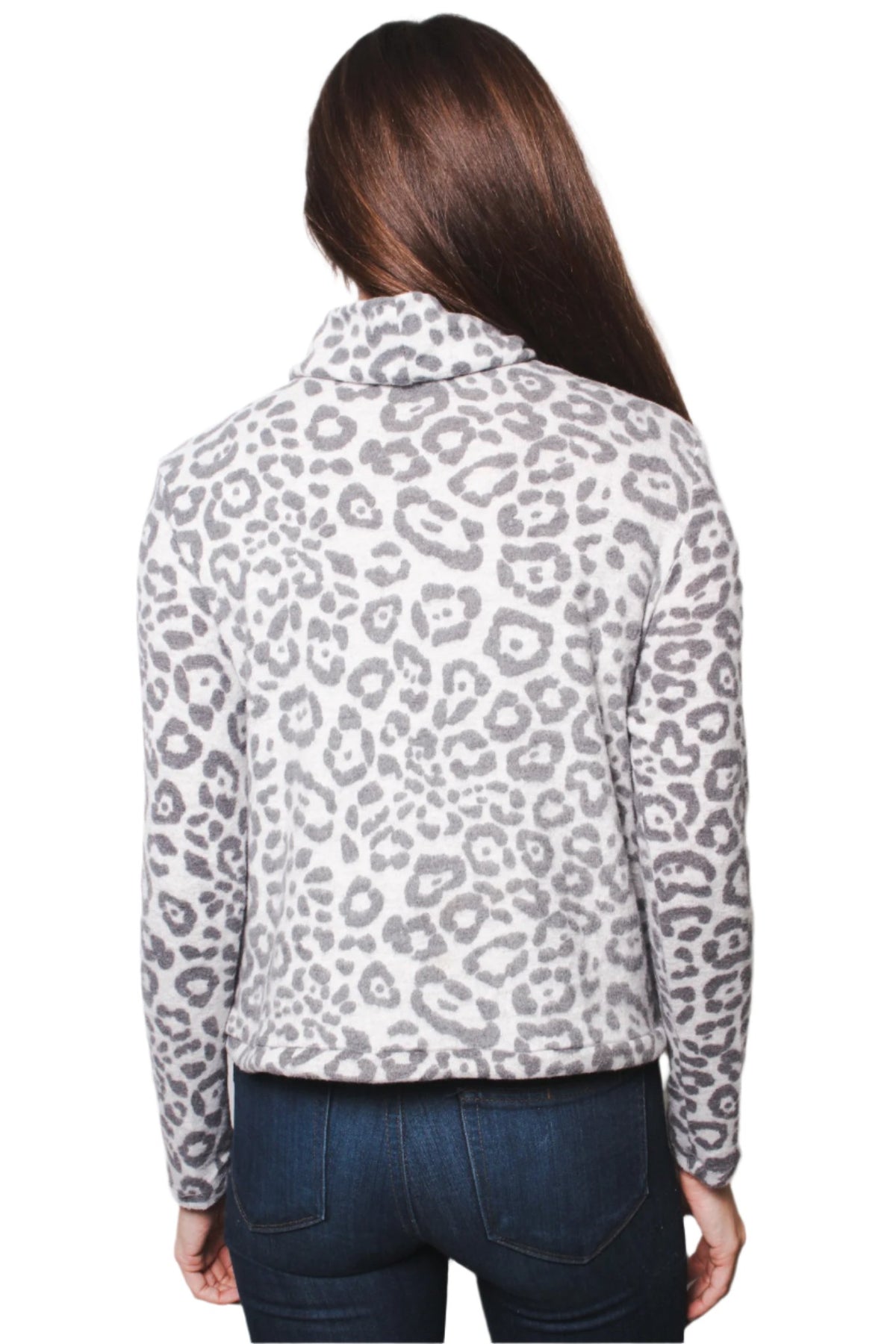 Women's Fuzzy Animal Print Cowl Neck Long Sleeves Top