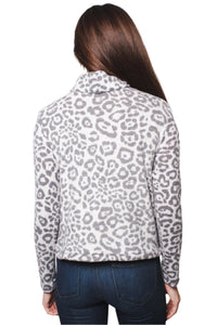 Women's Fuzzy Animal Print Cowl Neck Long Sleeves Top