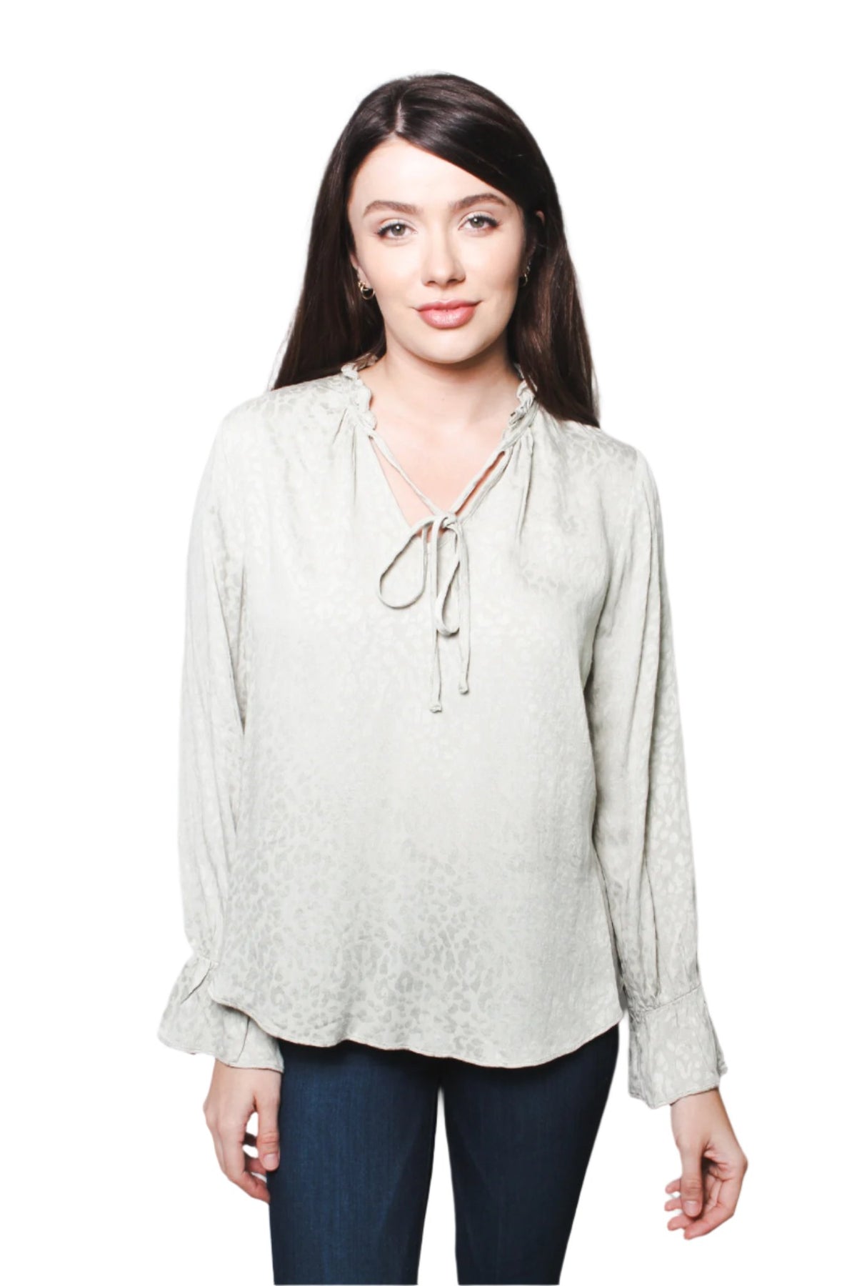 Women's Novelty Weave Ruffle Sleeves Tie Front Top