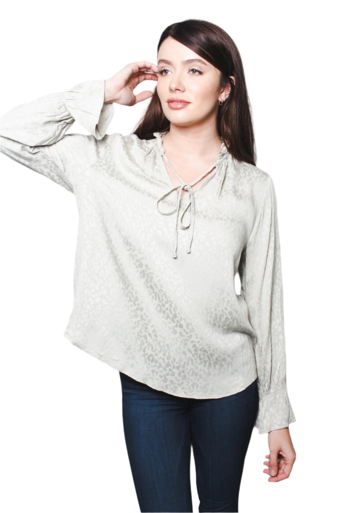 Women's Novelty Weave Ruffle Sleeves Tie Front Top