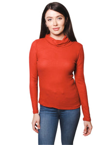 Women's Ribbed Brushed Hacci Cowl Turtleneck Long Sleeve Top