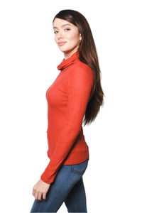 Women's Ribbed Brushed Hacci Cowl Turtleneck Long Sleeve Top