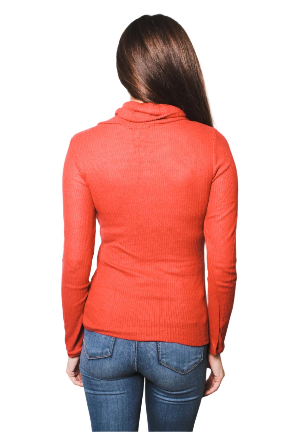 Women's Ribbed Brushed Hacci Cowl Turtleneck Long Sleeve Top