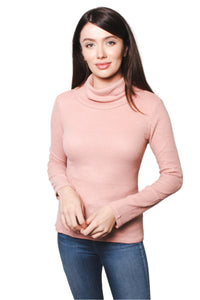 Women's Ribbed Brushed Hacci Cowl Turtleneck Long Sleeve Top