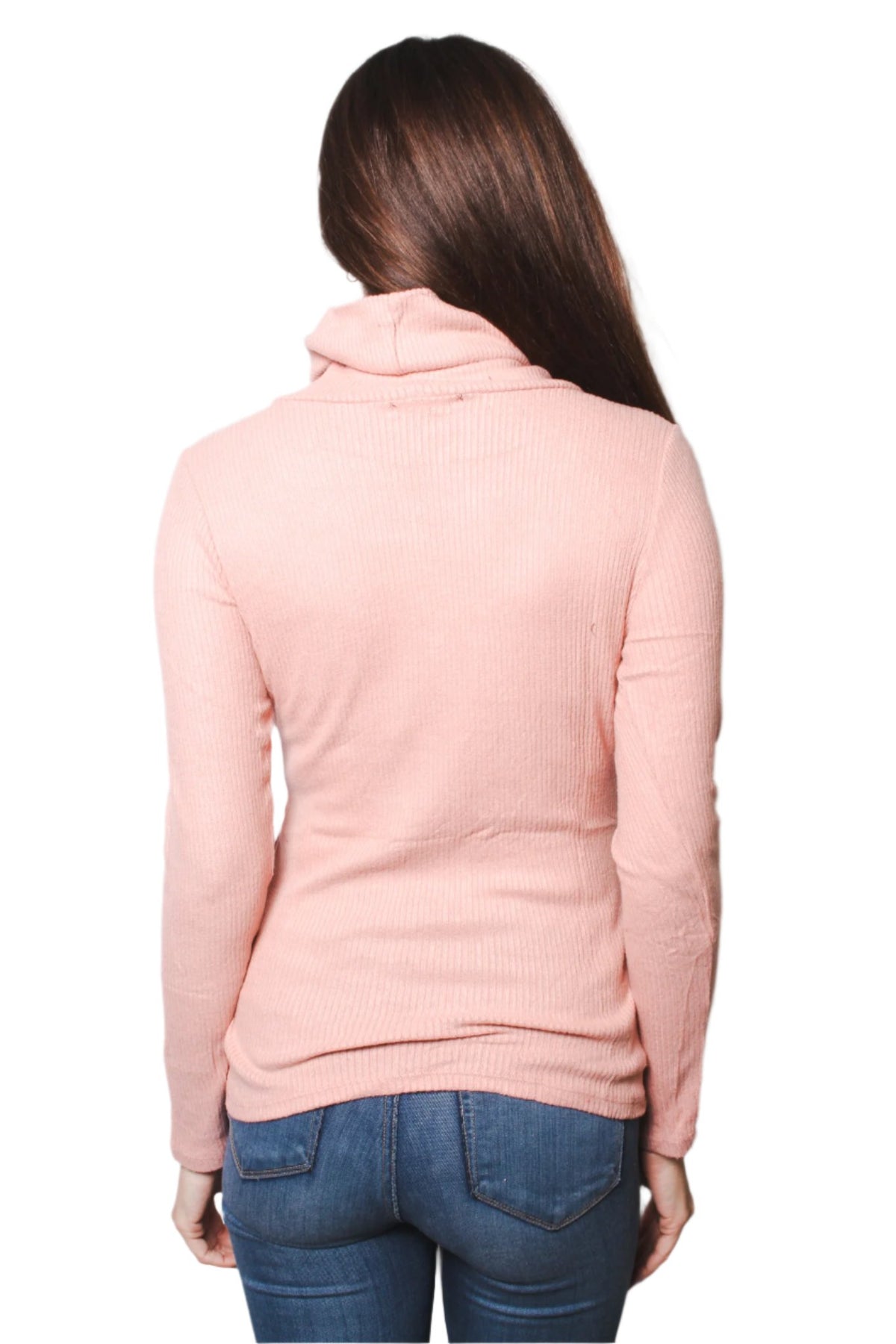 Women's Ribbed Brushed Hacci Cowl Turtleneck Long Sleeve Top