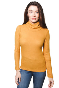 Women's Ribbed Brushed Hacci Cowl Turtleneck Long Sleeve Top