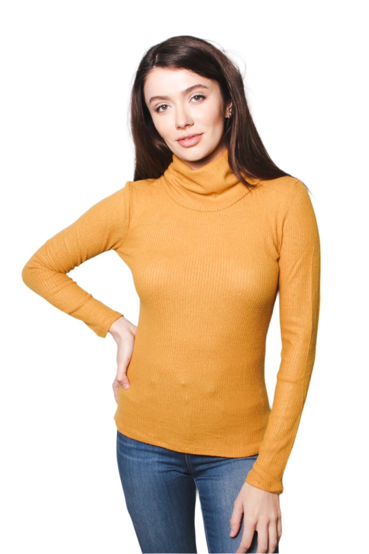 Women's Ribbed Brushed Hacci Cowl Turtleneck Long Sleeve Top