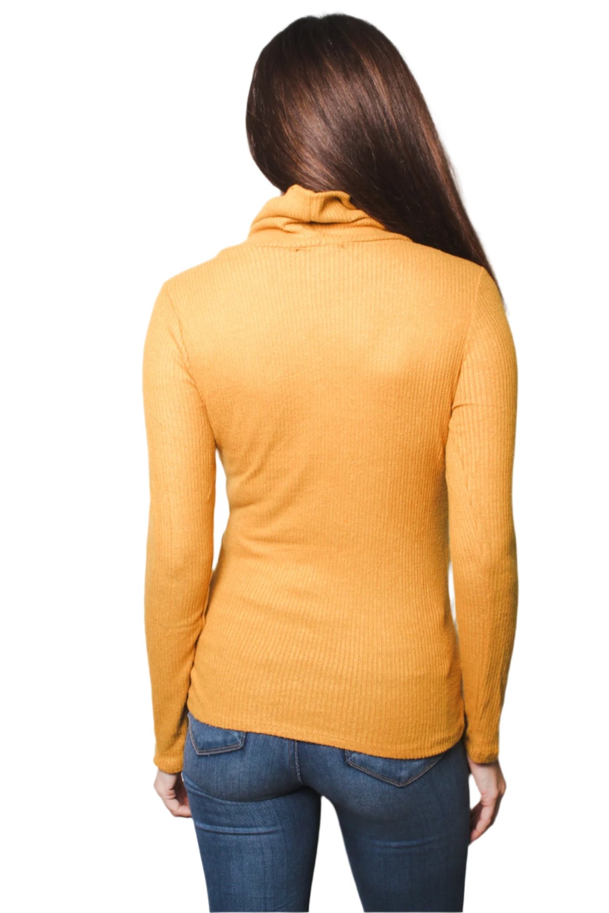 Women's Ribbed Brushed Hacci Cowl Turtleneck Long Sleeve Top