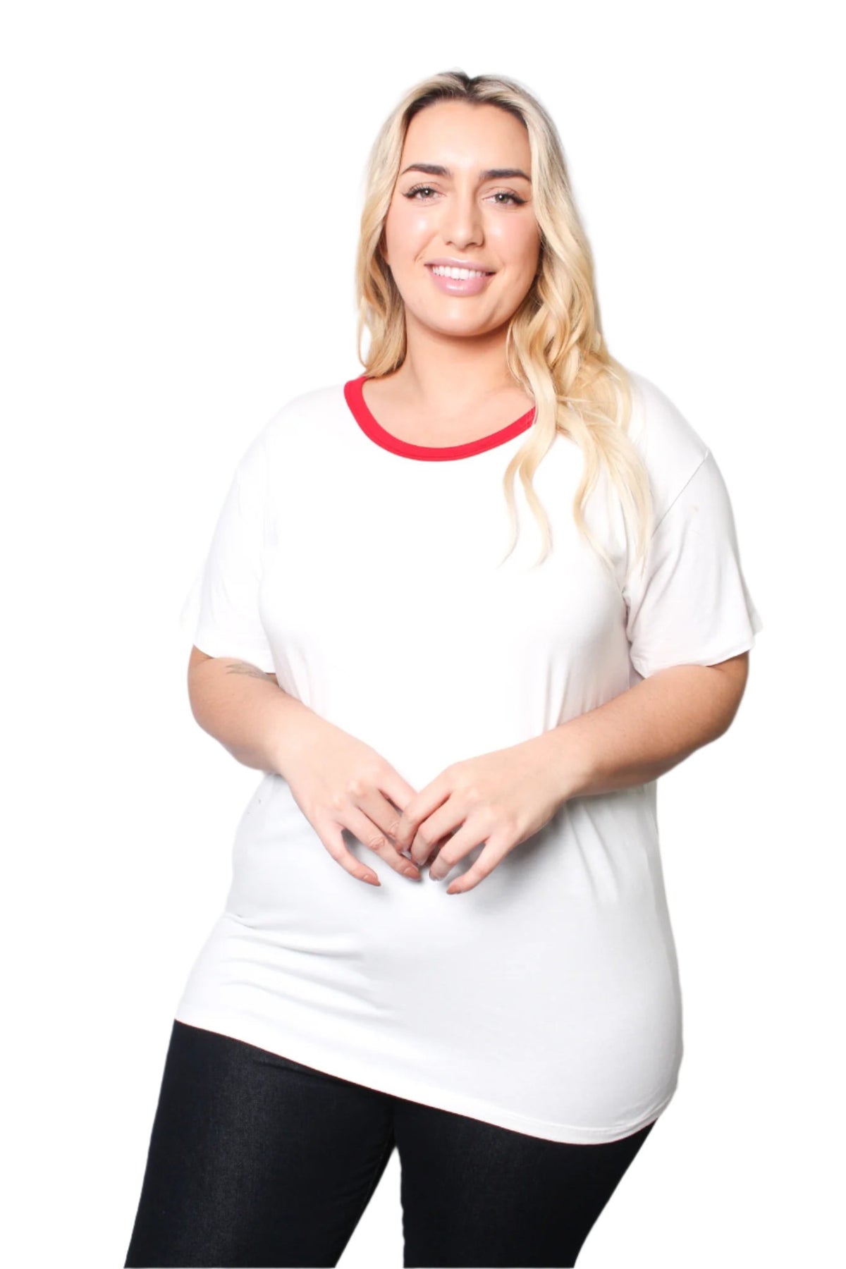 Women's Plus Size Round Neck Short Sleeves Ringer T-Shirt