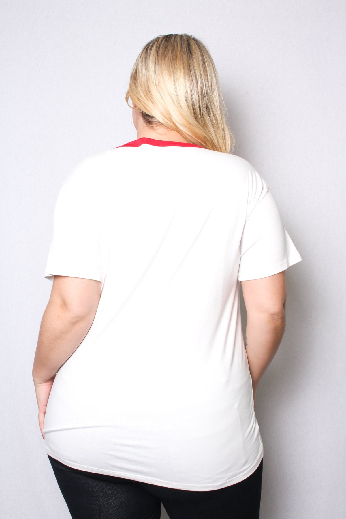 Women's Plus Size Round Neck Short Sleeves Ringer T-Shirt