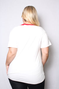 Women's Plus Size Round Neck Short Sleeves Ringer T-Shirt