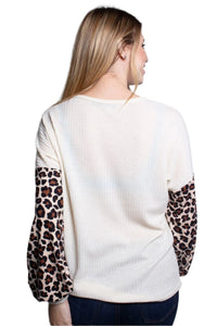 Women's Animal Print Bishop Sleeve Loose Fit Top