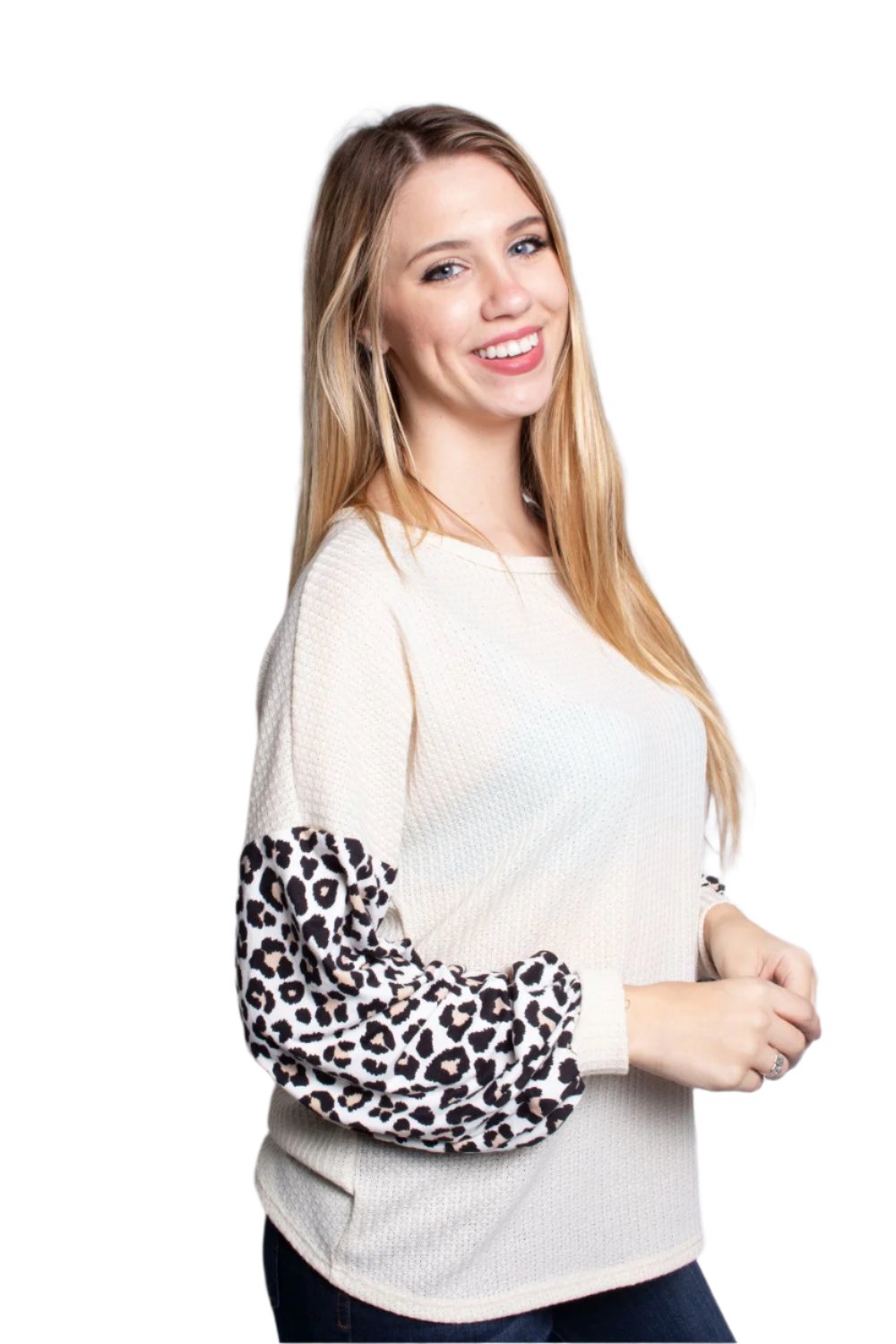 Women's Animal Print Bishop Sleeve Loose Fit Top