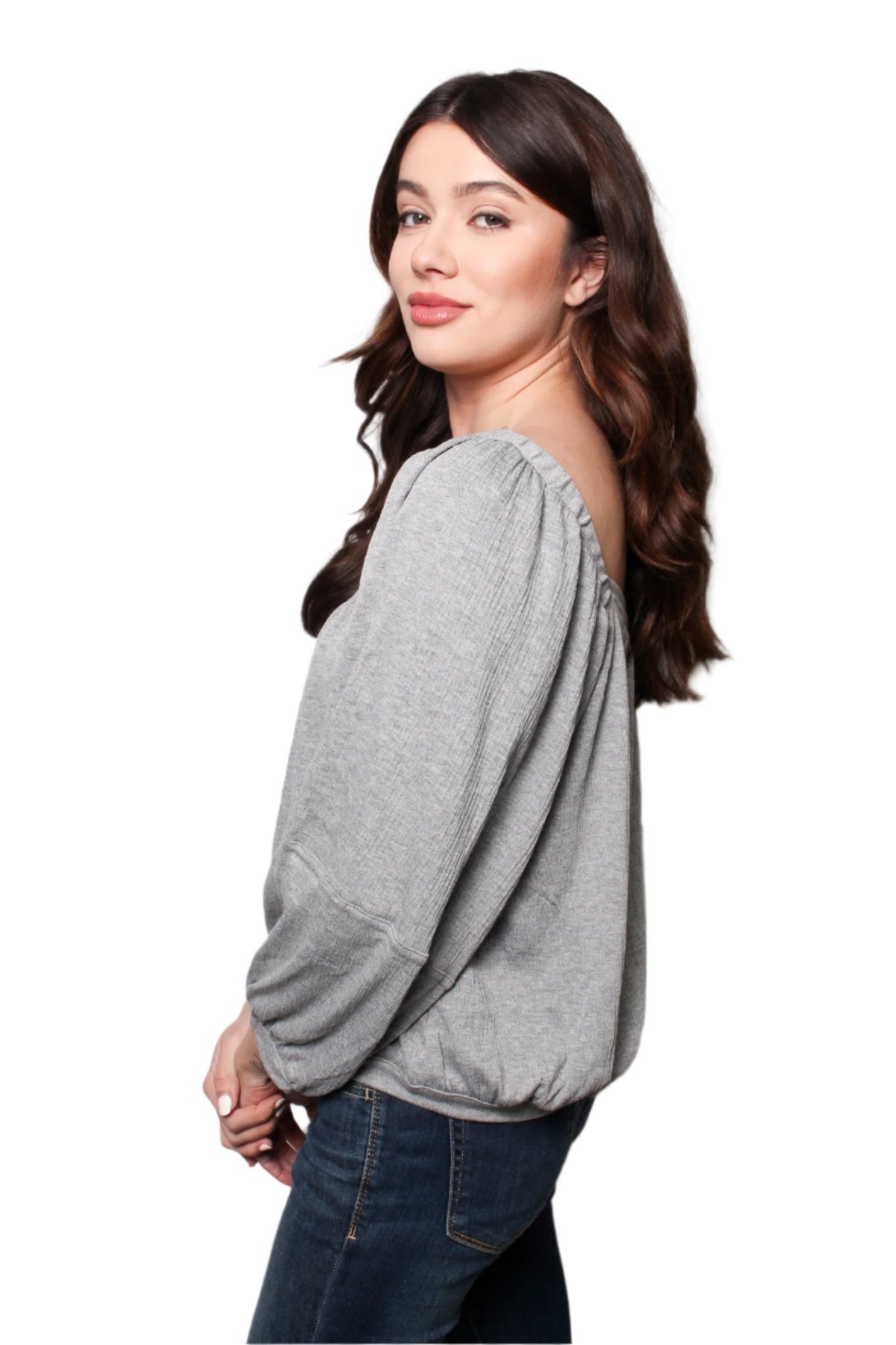 Women's Long Sleeve Square Neck Solid Casual Blouse