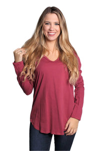 Women's Long Sleeve V-Neck Solid Top