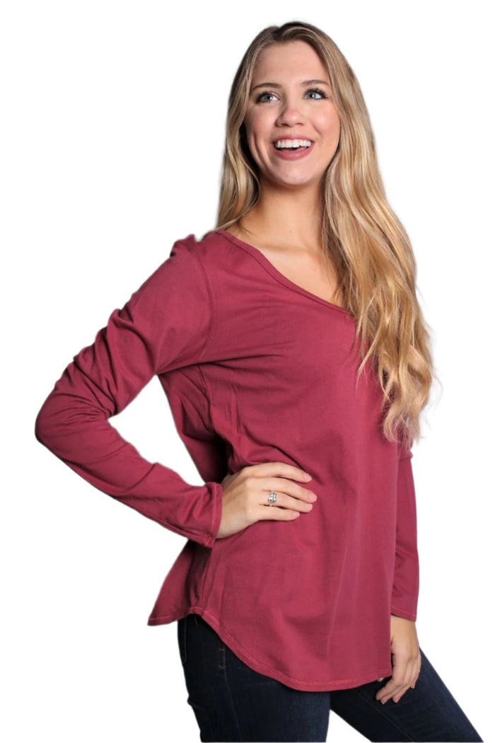 Women's Long Sleeve V-Neck Solid Top