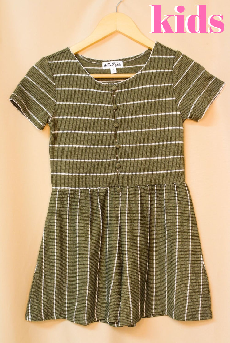Girl's Short Sleeve Striped Romper w/ Buttons