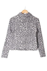 Women's Fuzzy Animal Print Cowl Neck Long Sleeves Top