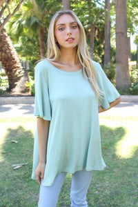 Women's Round Neck Short Sleeves Cage Open Back Flowy Tee