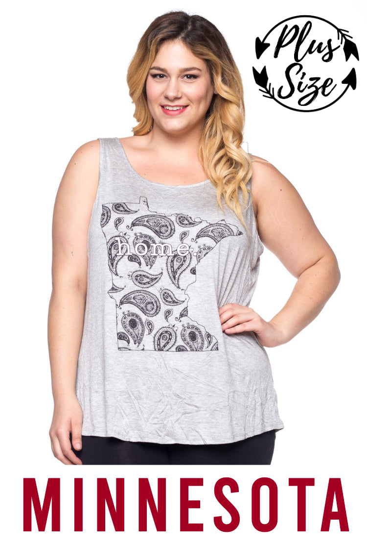 Women's Plus Minnesota "home." Screen Print Tank Top