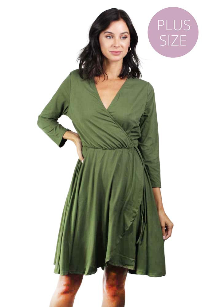 Women's Plus  3/4 Sleeve Faux Wrap Mini Dress