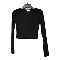 Women's Black High Neck Double Layer Rib Long Sleeve Crop Top