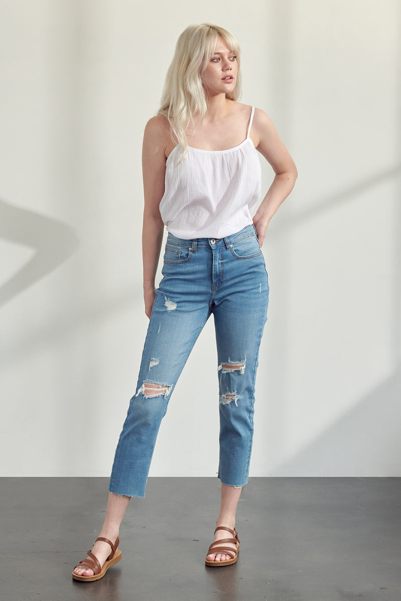 Women's High Rise Distressed Slim Fit Jeans