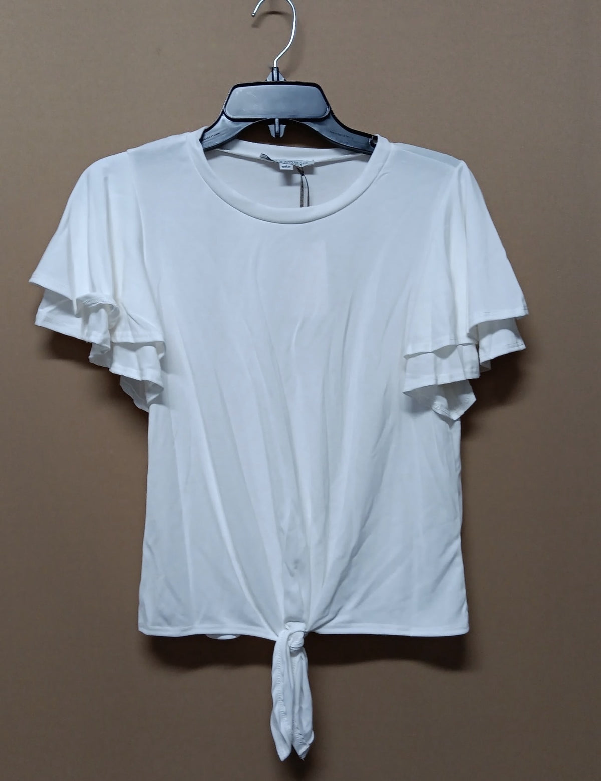 Women's Ivory Modal Poly Ruffle Sleeve Tie Front Top