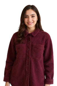 Women's Long Sleeve Button Down Pocketed Teddy Sherpa Shacket