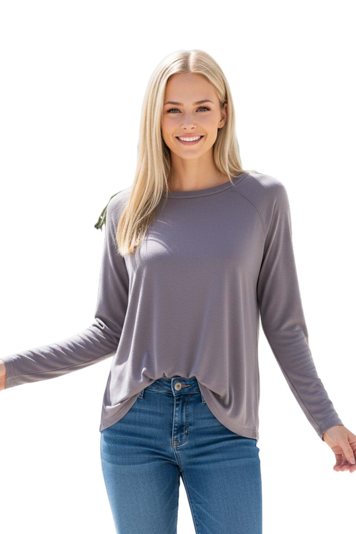 Women's Long Sleeve Round Neck Solid Top
