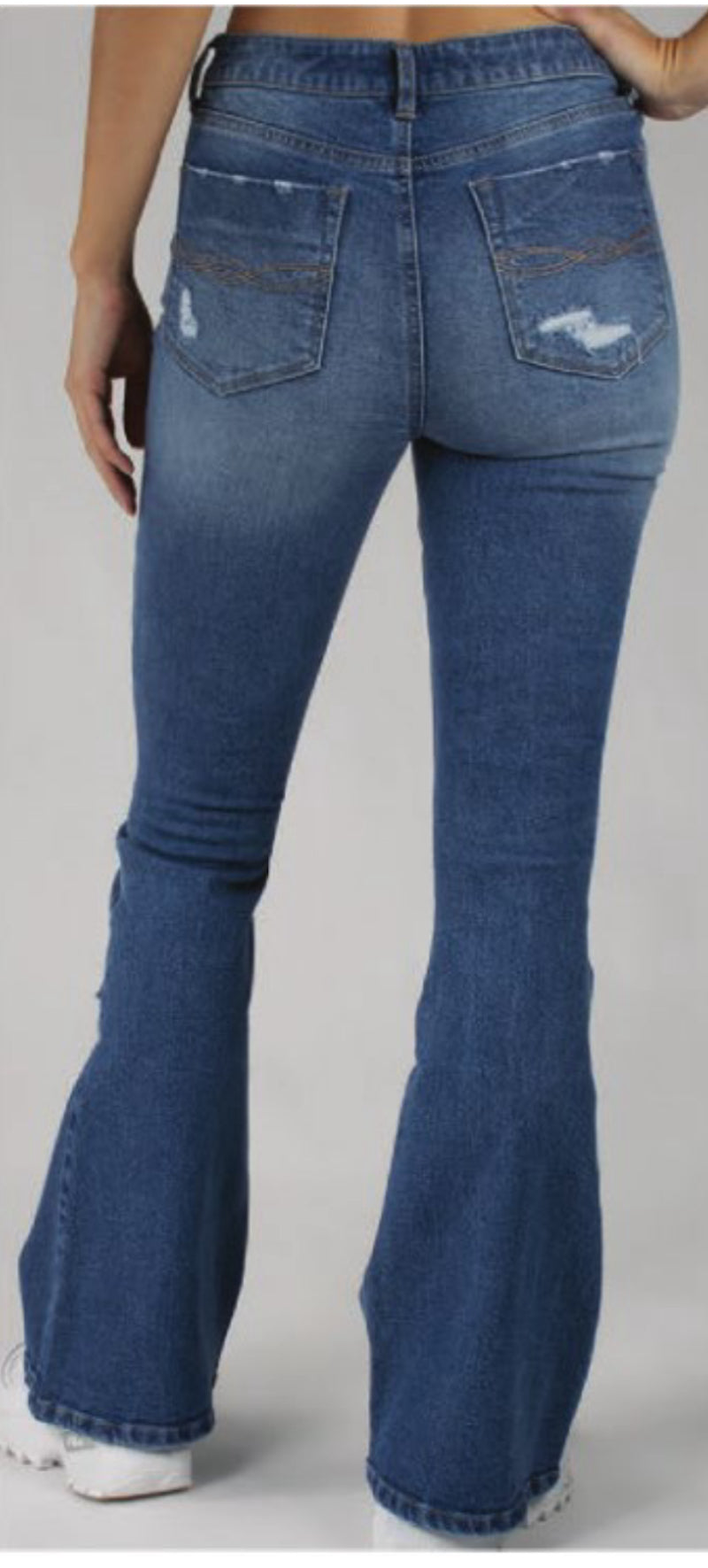 Women's High Waist Flare Hem Tattered Jeans
